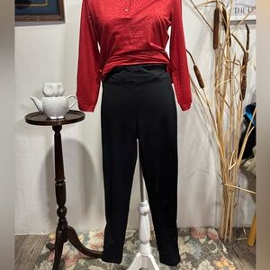 Ambiance women's stretch leggings 3/4 length small black lace cross cross detail